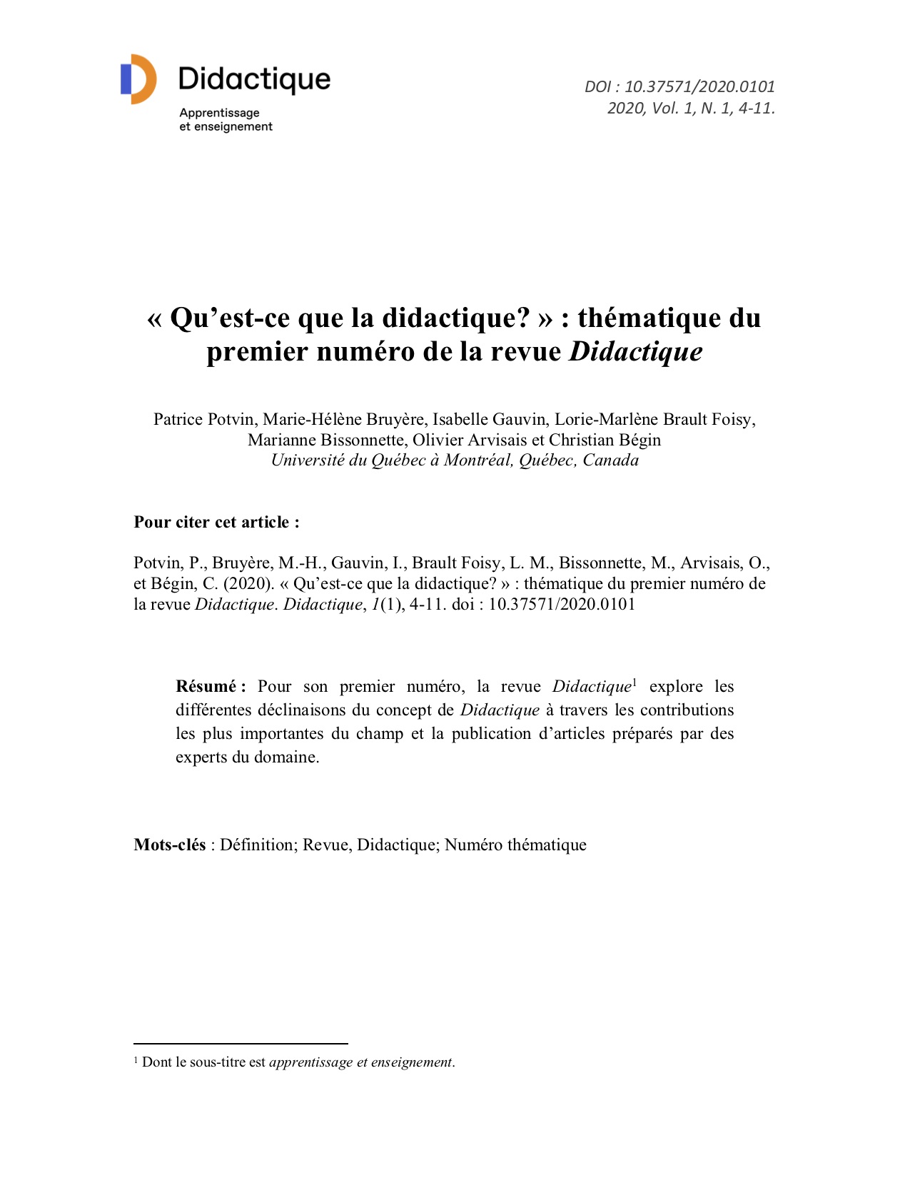 Page couverture du premier article